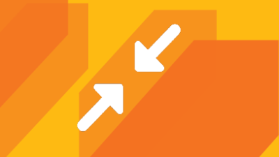 Two white arrows pointing to each other on an orange and yellow background