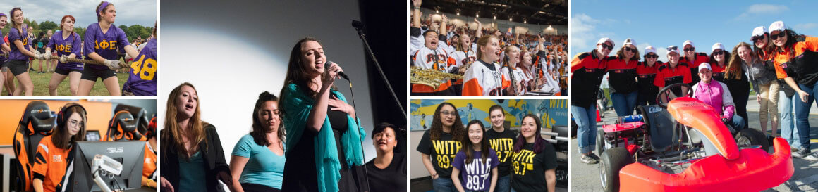 A collage of R I T students participating in a variety of club activities.